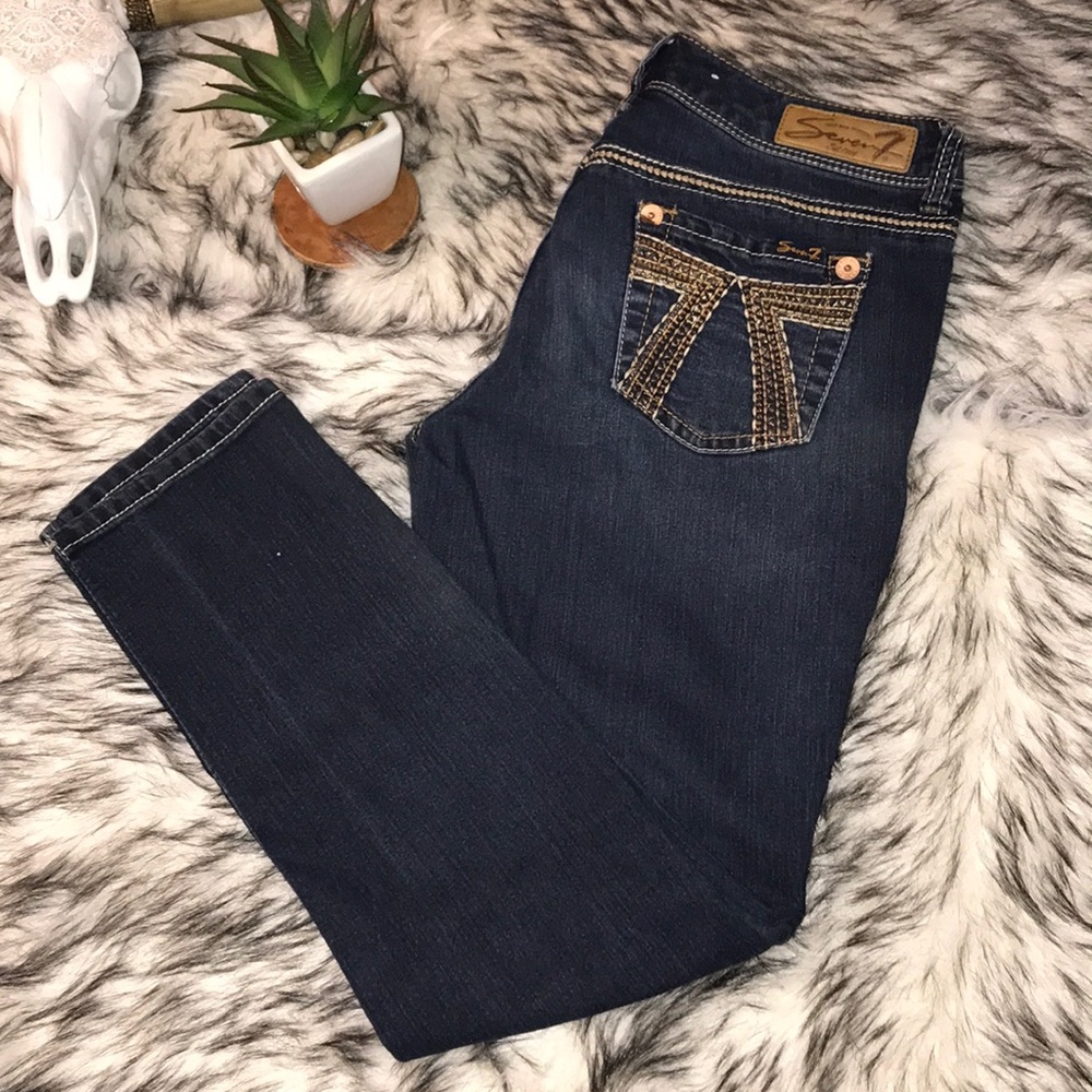 Vintage Seven Skinny Jeans Embroidered Low Rise